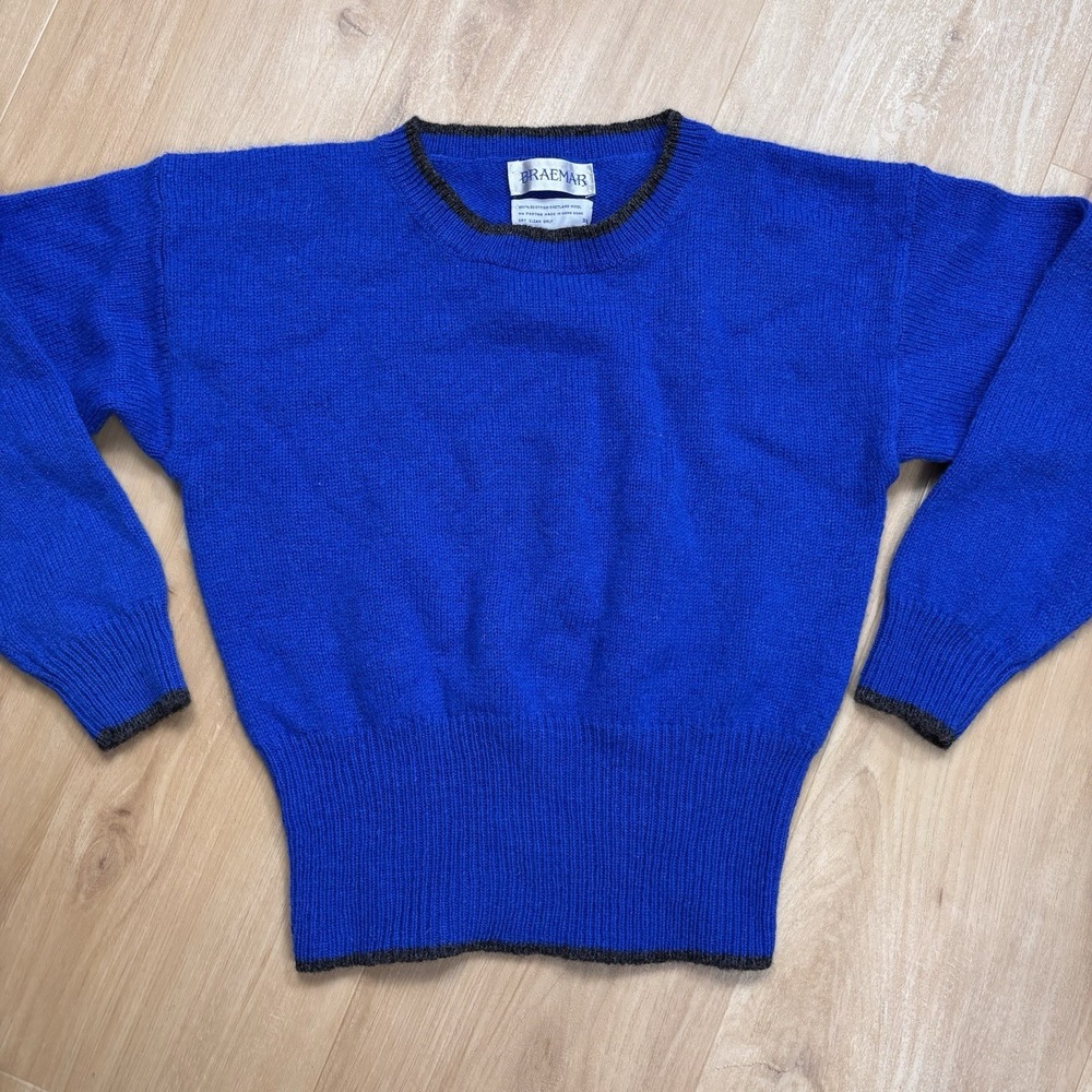 Vintage BRAEMAR 100% Shetland Wool Women's Sweater Blue Small (38) Cinched